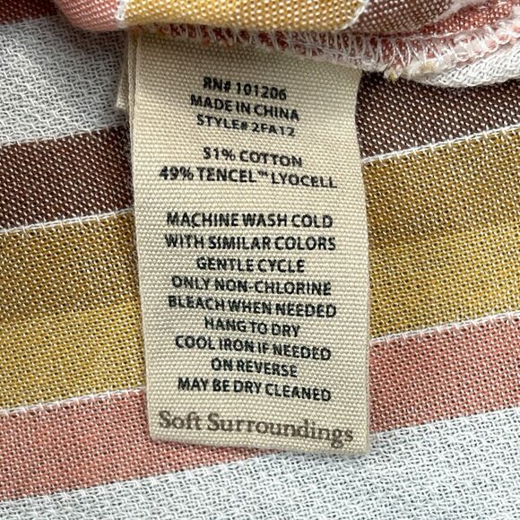 Soft Surroundings Enyo Striped Top Womens Large Roll Tab Sleeve Cotton Tencel - Picture 12 of 12